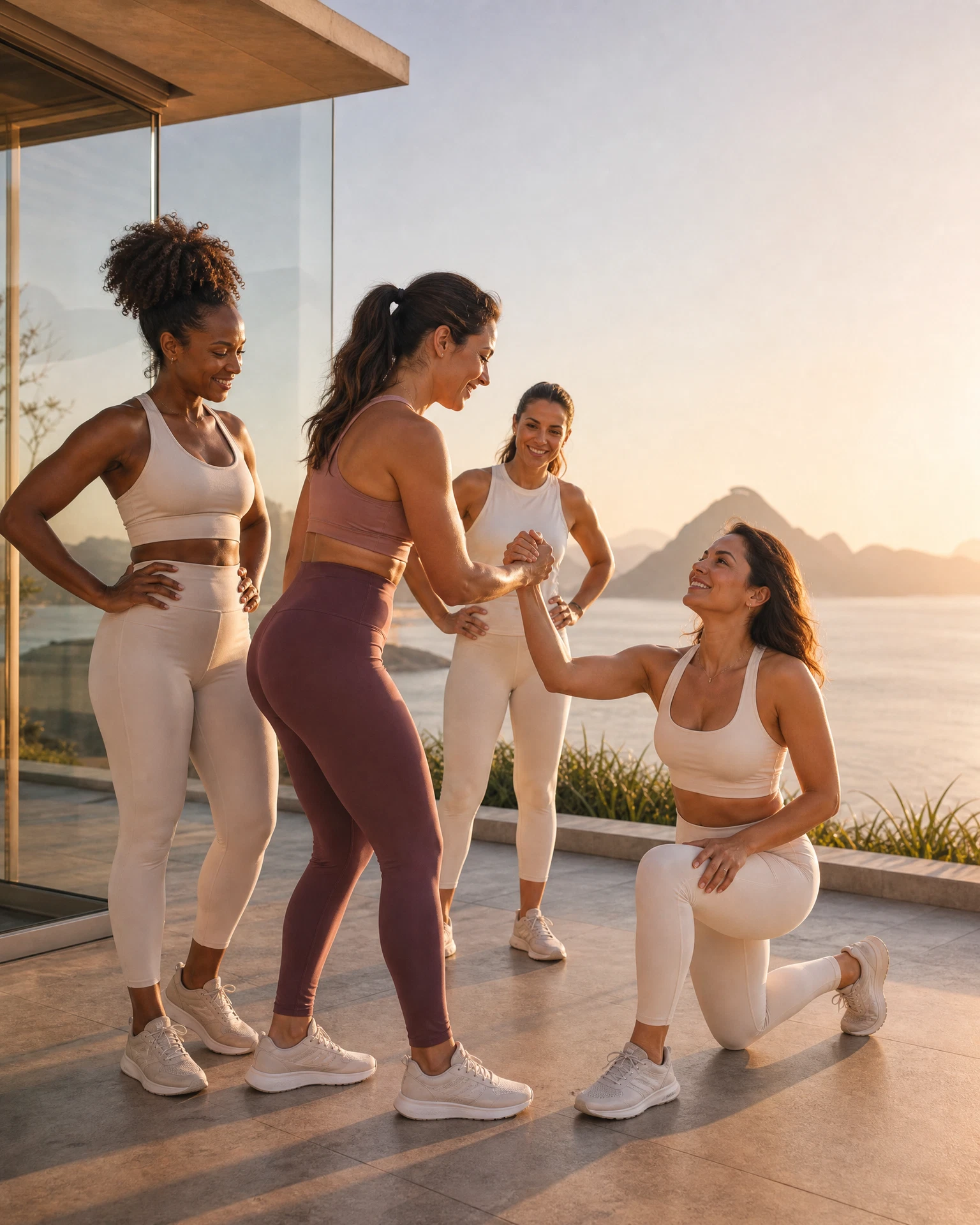 Mulheres em movimento e apoio mútuo, representando o evento EVOLVE