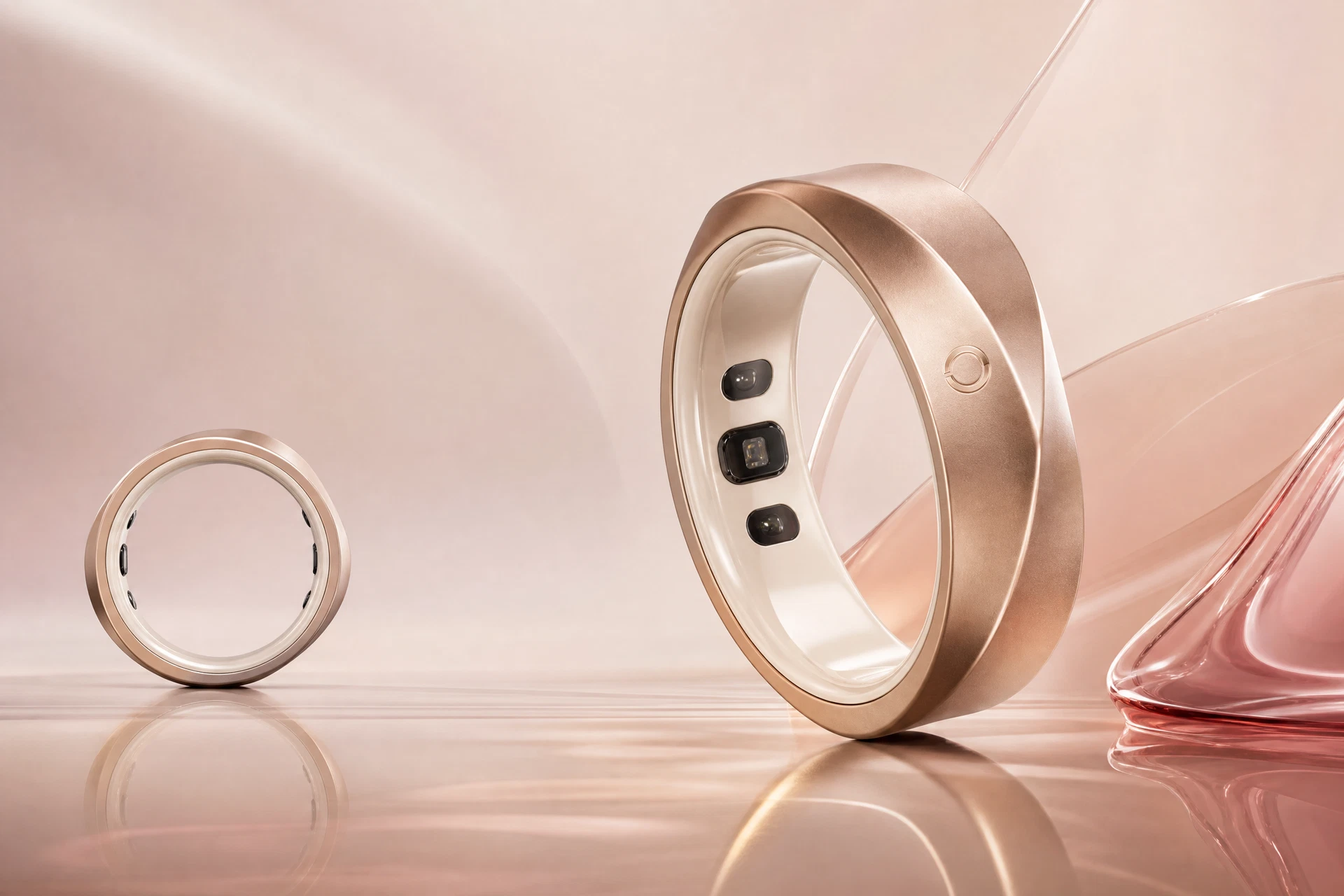 Conceito visual original do Smart Ring Bella 360° em acabamento champagne rose gold